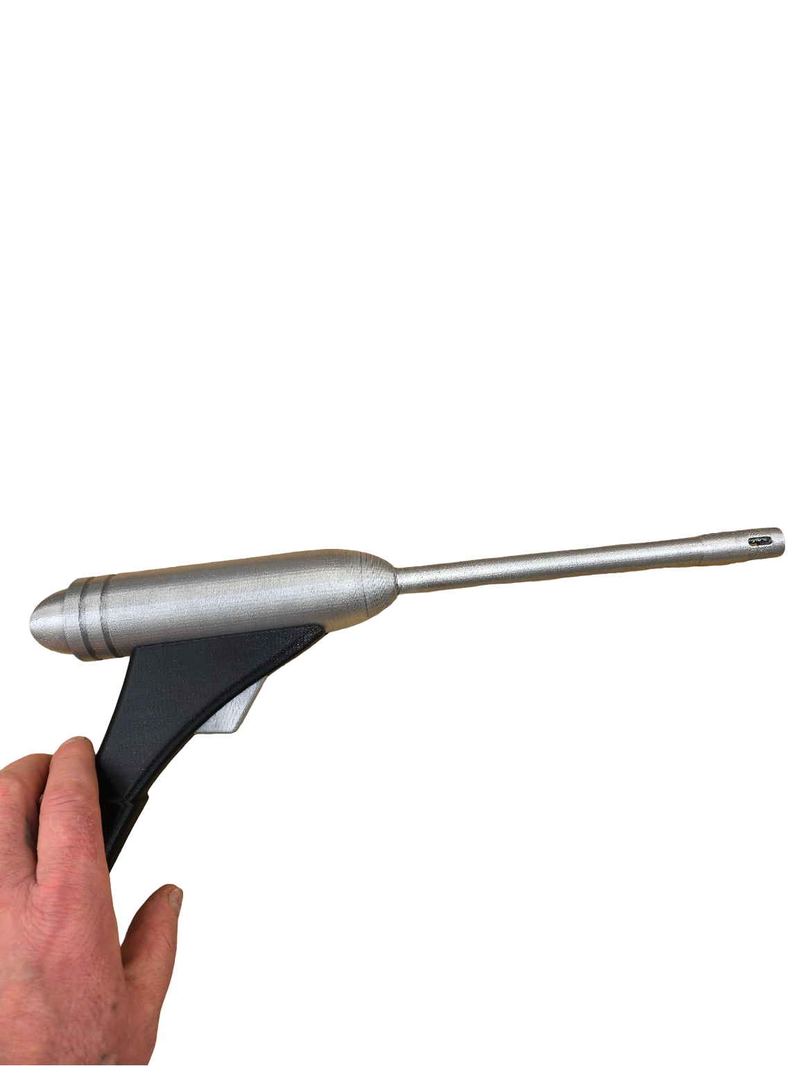 Silver Retro Laser Style Prop – 3D Printed Display Model, Fully Painted & Ready to Showcase