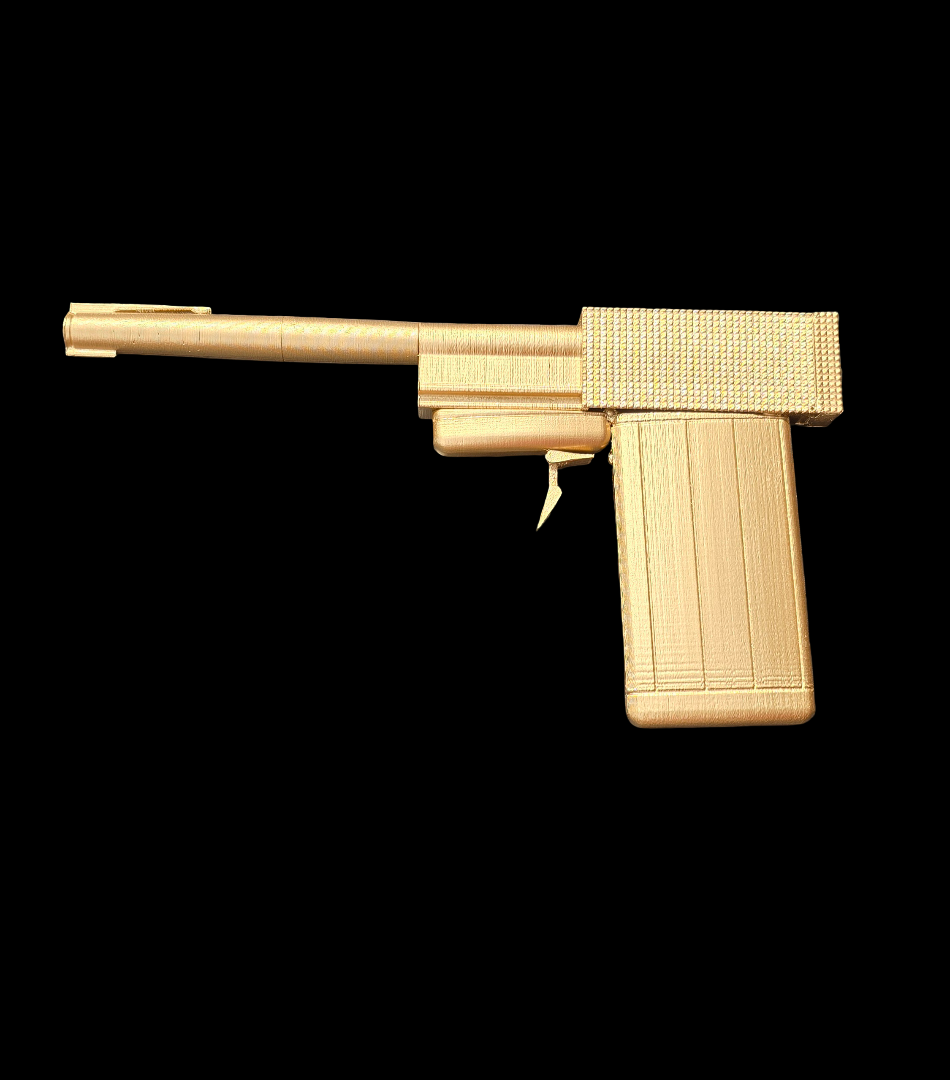 Side view of the fully assembled Golden Gun style prop – James Bond 007 collectible display item
