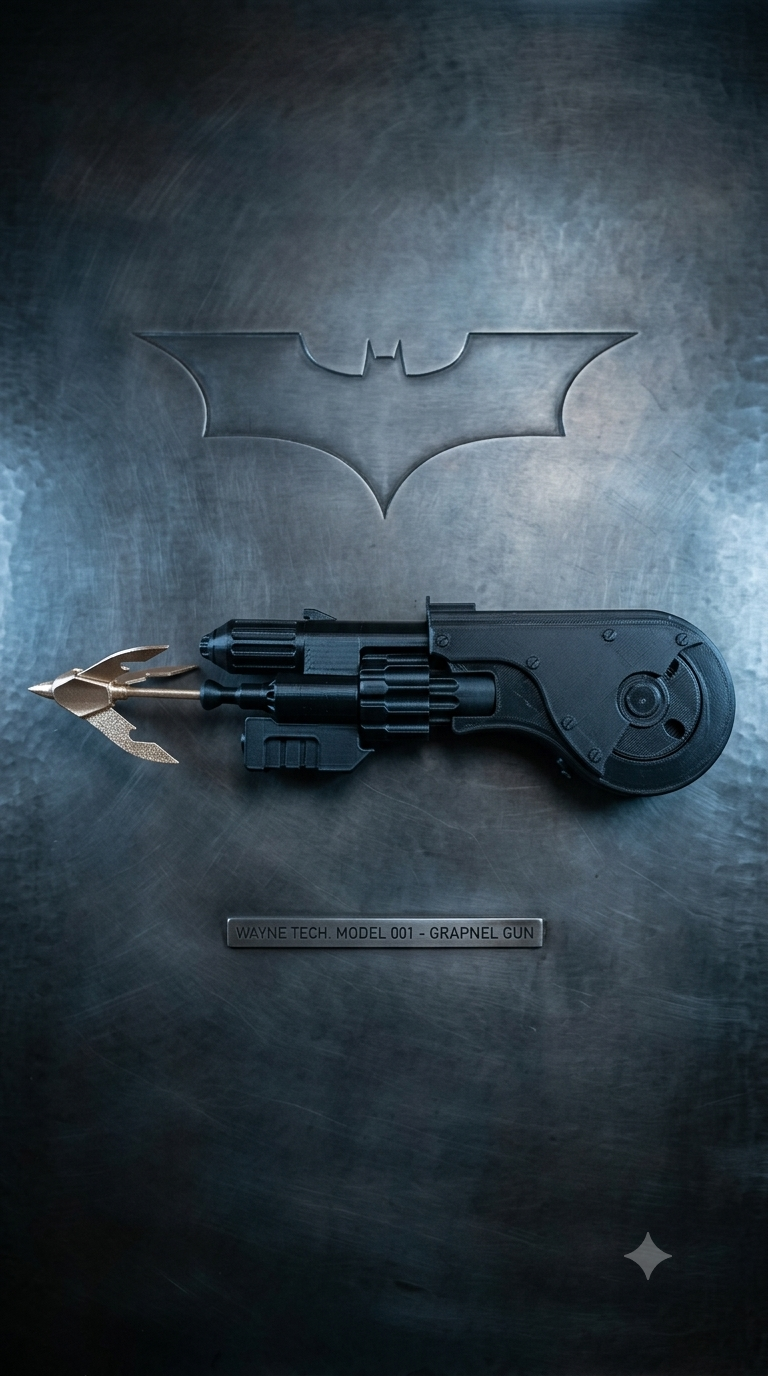 Grapnel Spear Device Prop 1989 Style - 3D Printed Tactical Grapple Hook Accessory, Cosplay Figurine Display Piece