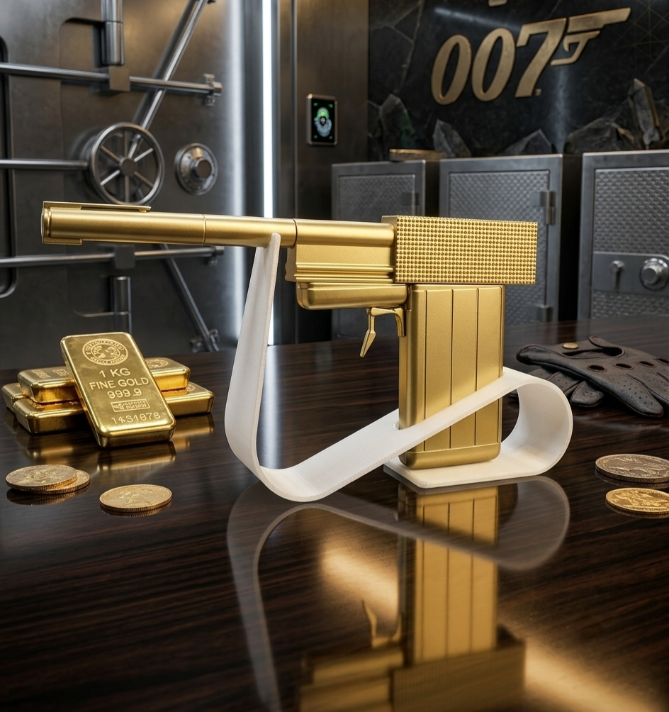Golden Gun Style Prop – 3D Printed Display Model – Fan-Made Spy Collectible