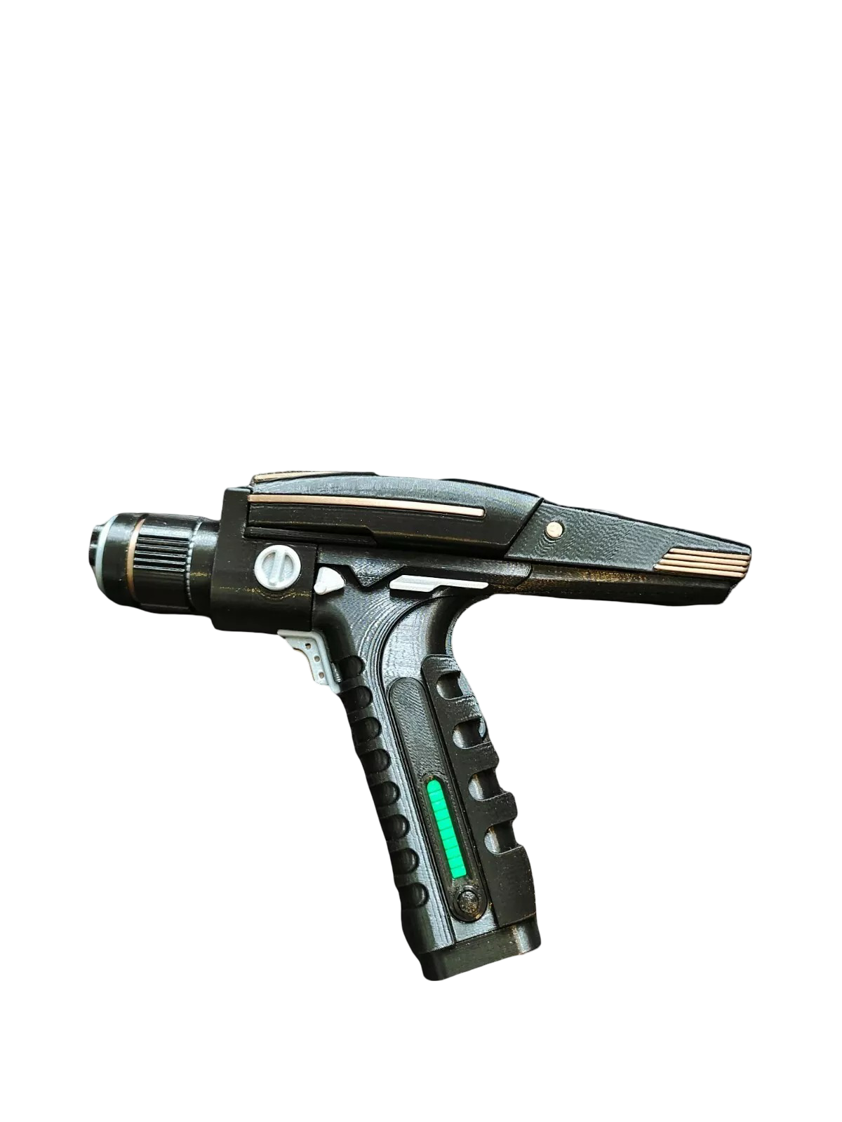 Star Trek Discovery Style Phaser Prop – Fan-Made 3D Printed Model with Stand