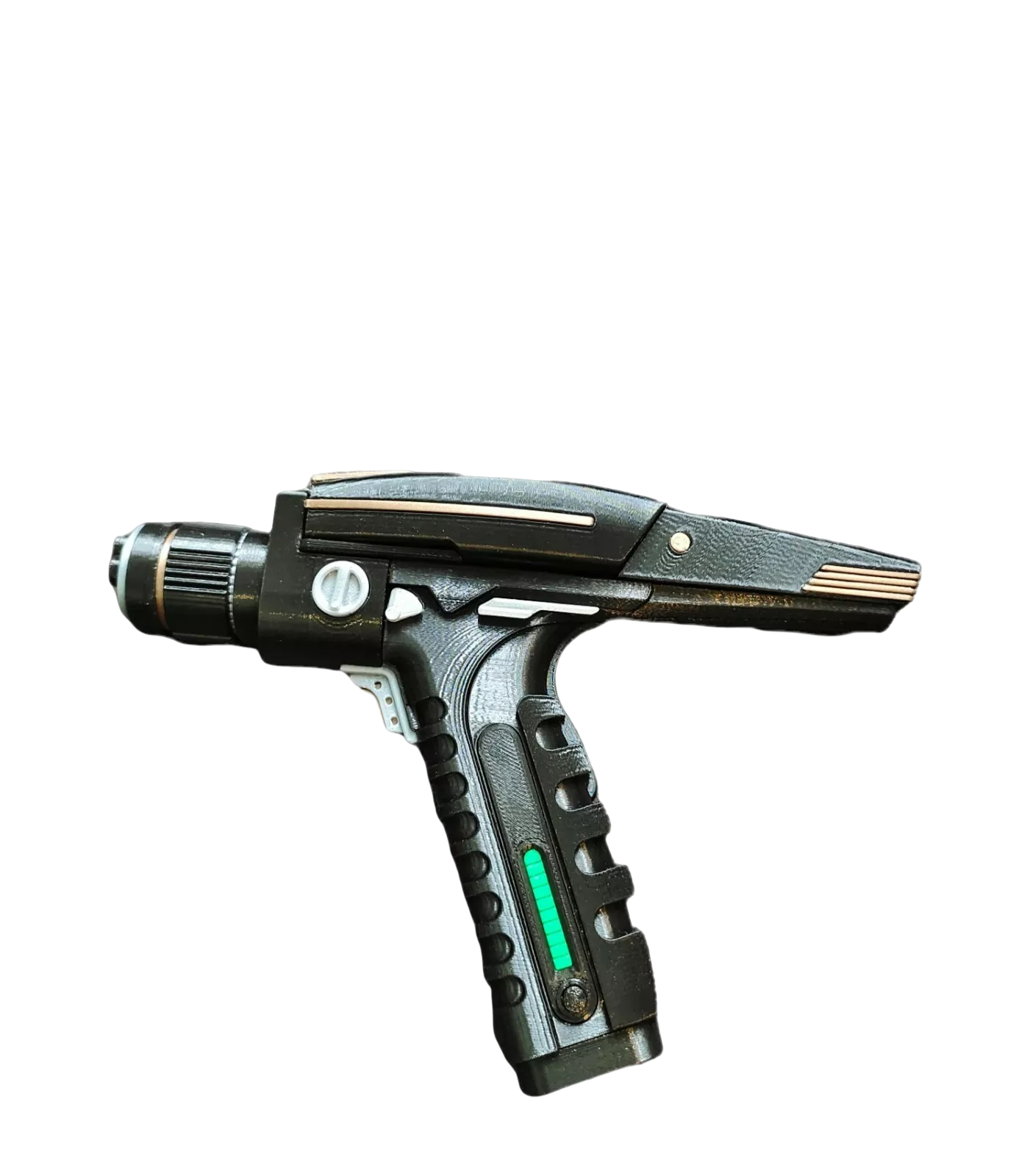 Star Trek Discovery Style Phaser Prop – Fan-Made 3D Printed Model with Stand